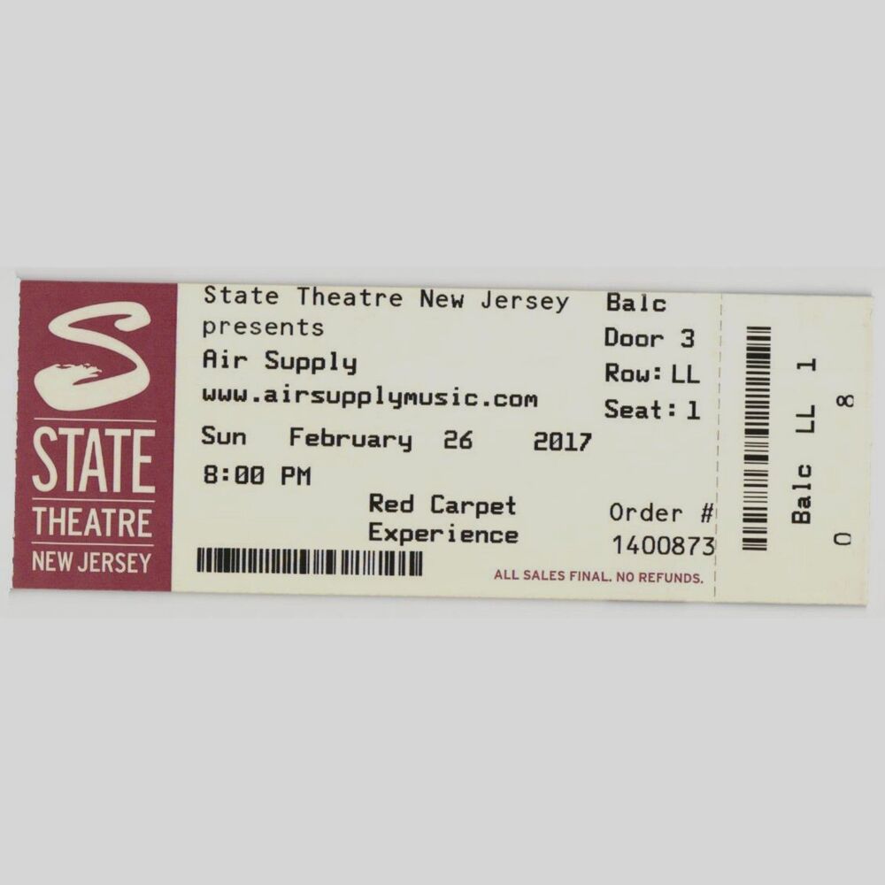 2017 Air Supply Concert Ticket Stub New Brunswick NJ